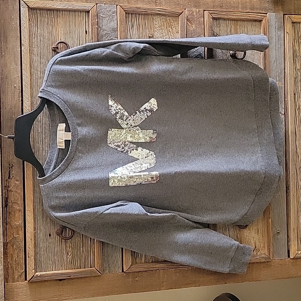 Michael Kors Logo Front Sequin Oversized Sweatshirt, Long Sleeve,  Gray/Silver M